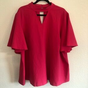 Lane Bryant Dark Pink Flutter Sleeve Key Hole Neck Blouse